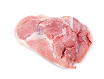 Photo of Piece of raw meat isolated on white, top view