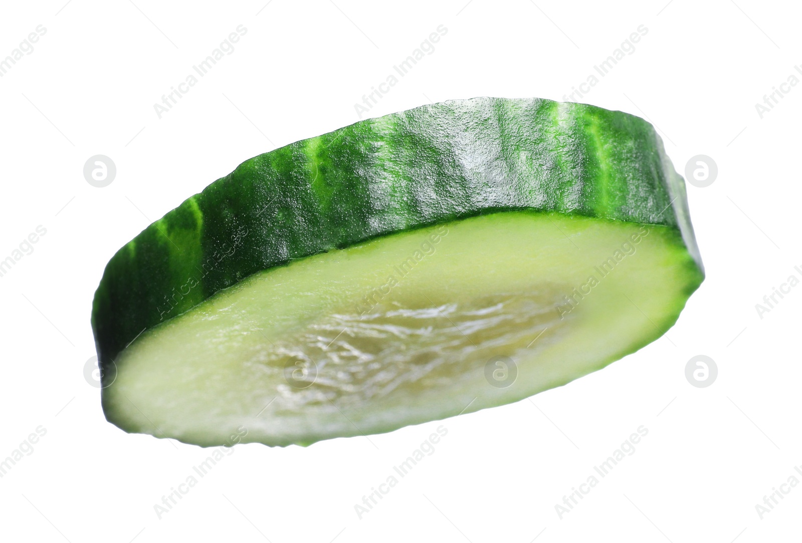 Photo of Slice of fresh cucumber isolated on white