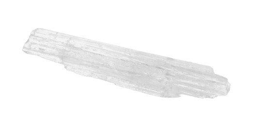 Photo of One translucent menthol crystal on white background