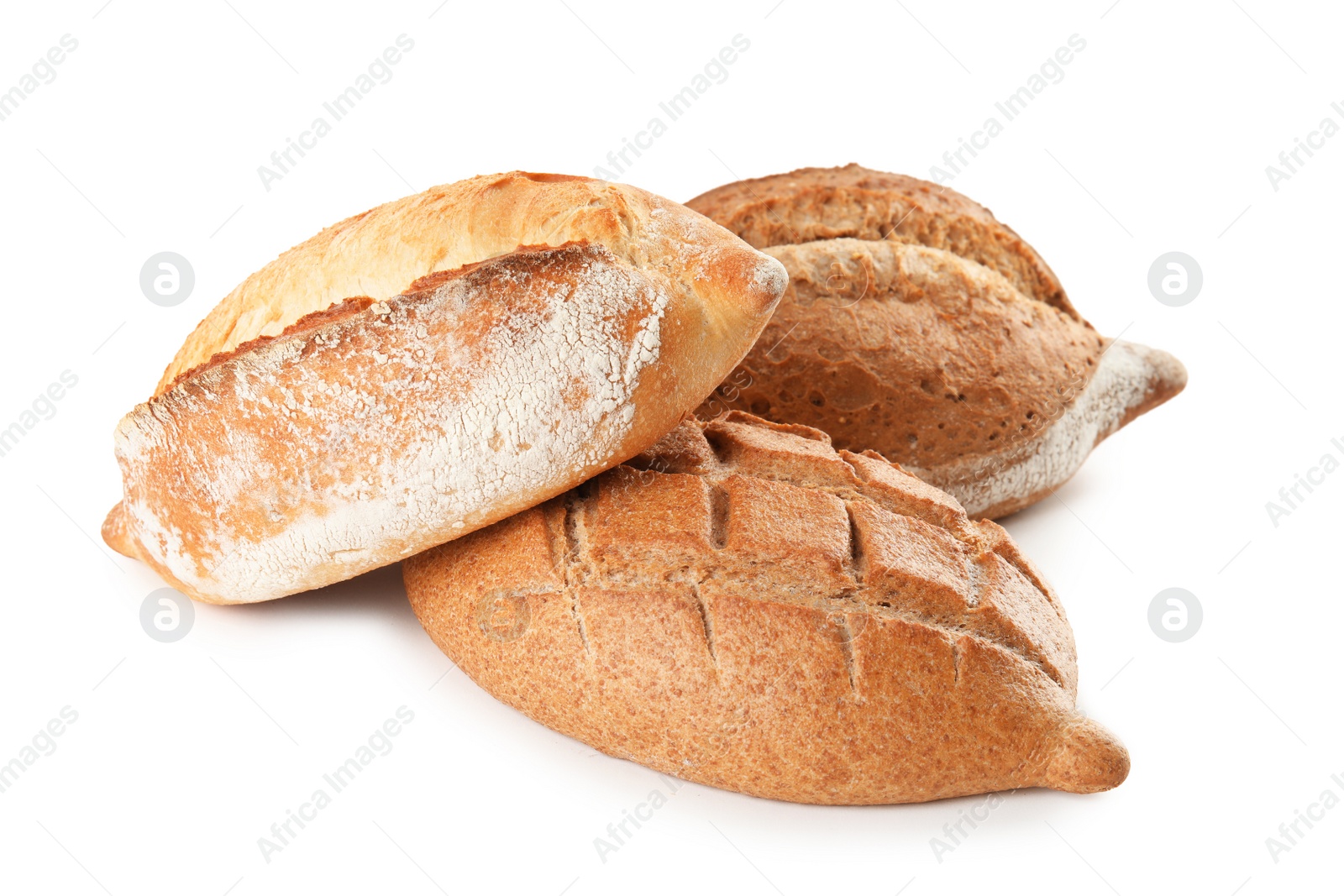 Photo of Loaves of fresh bread isolated on white