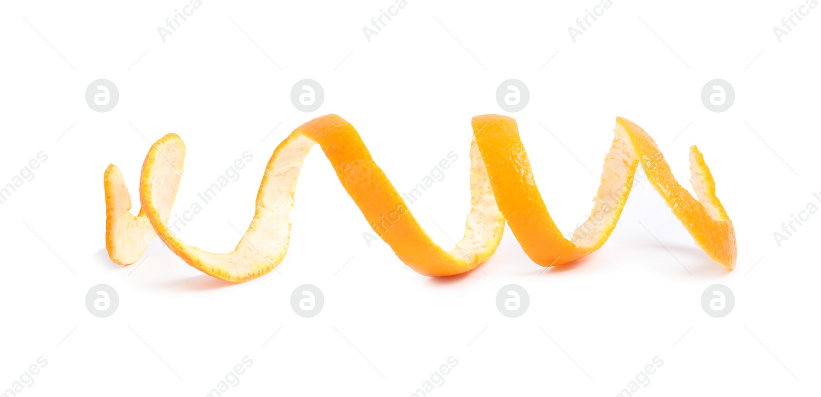 Photo of Peel of ripe tangerine on white background