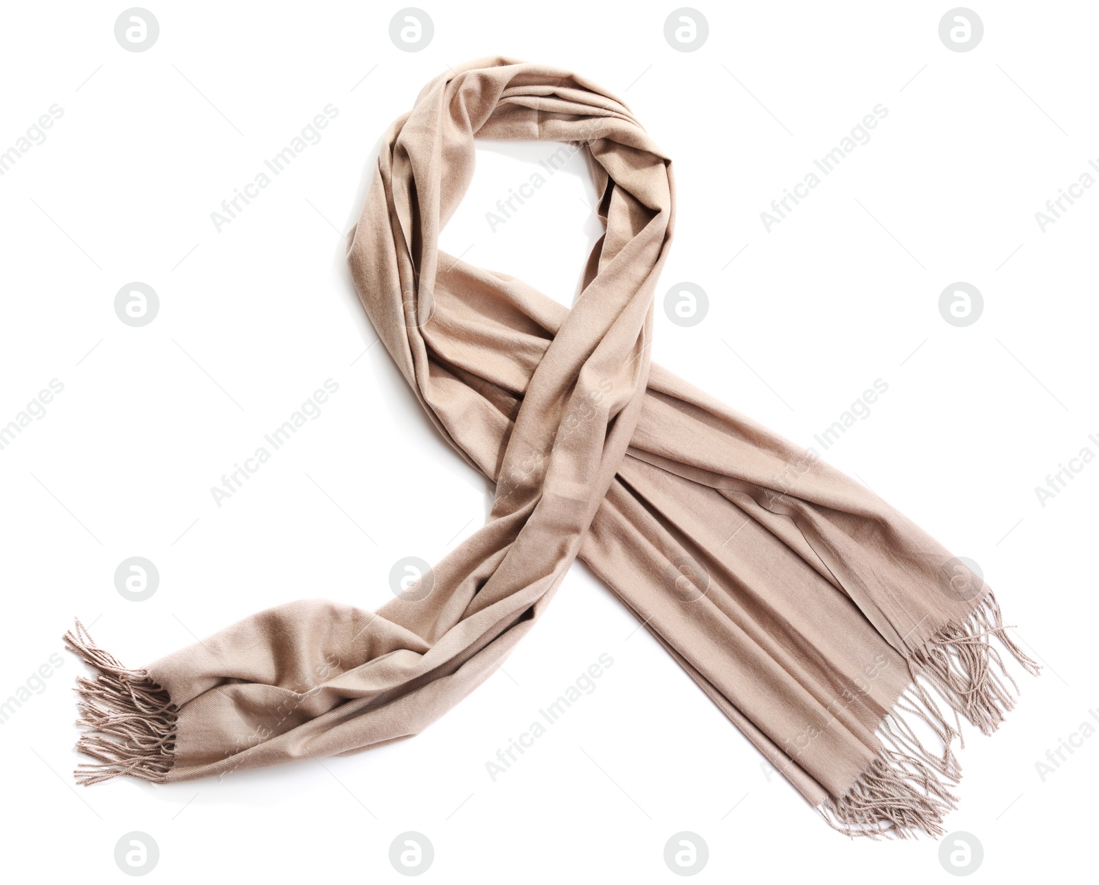 Image of Stylish scarf on white background, top view