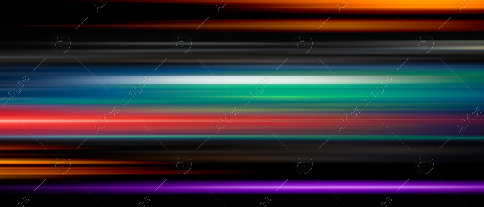 Image of Colorful speed light trails, motion blur effect. Banner design