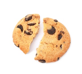 Tasty chocolate chip cookie on white background