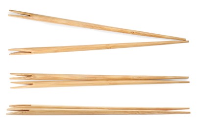 Image of Collage with wooden chopsticks isolated on white