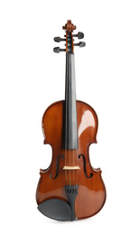 Photo of Beautiful classic violin isolated on white. Musical instrument