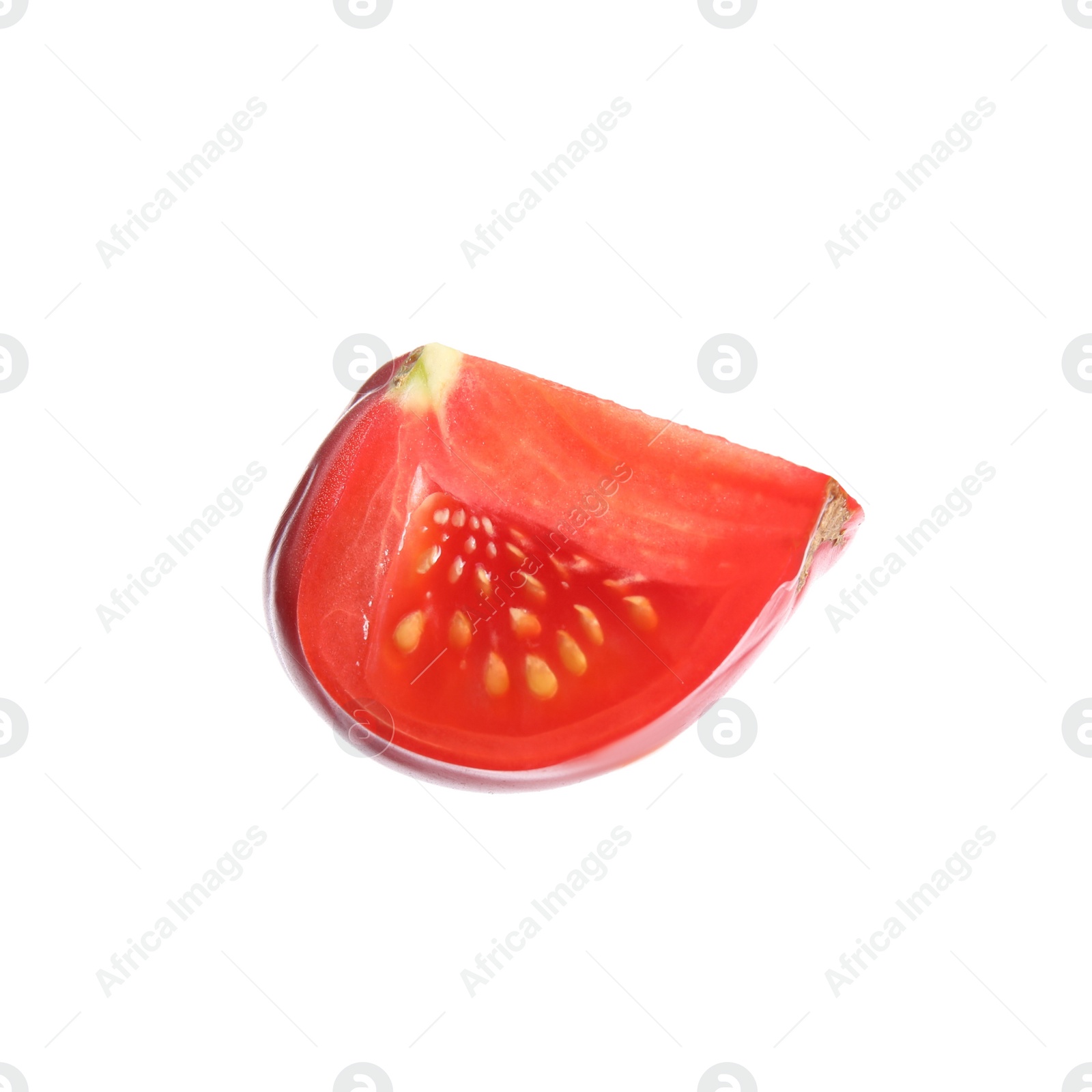 Photo of Piece of ripe red tomato on white background