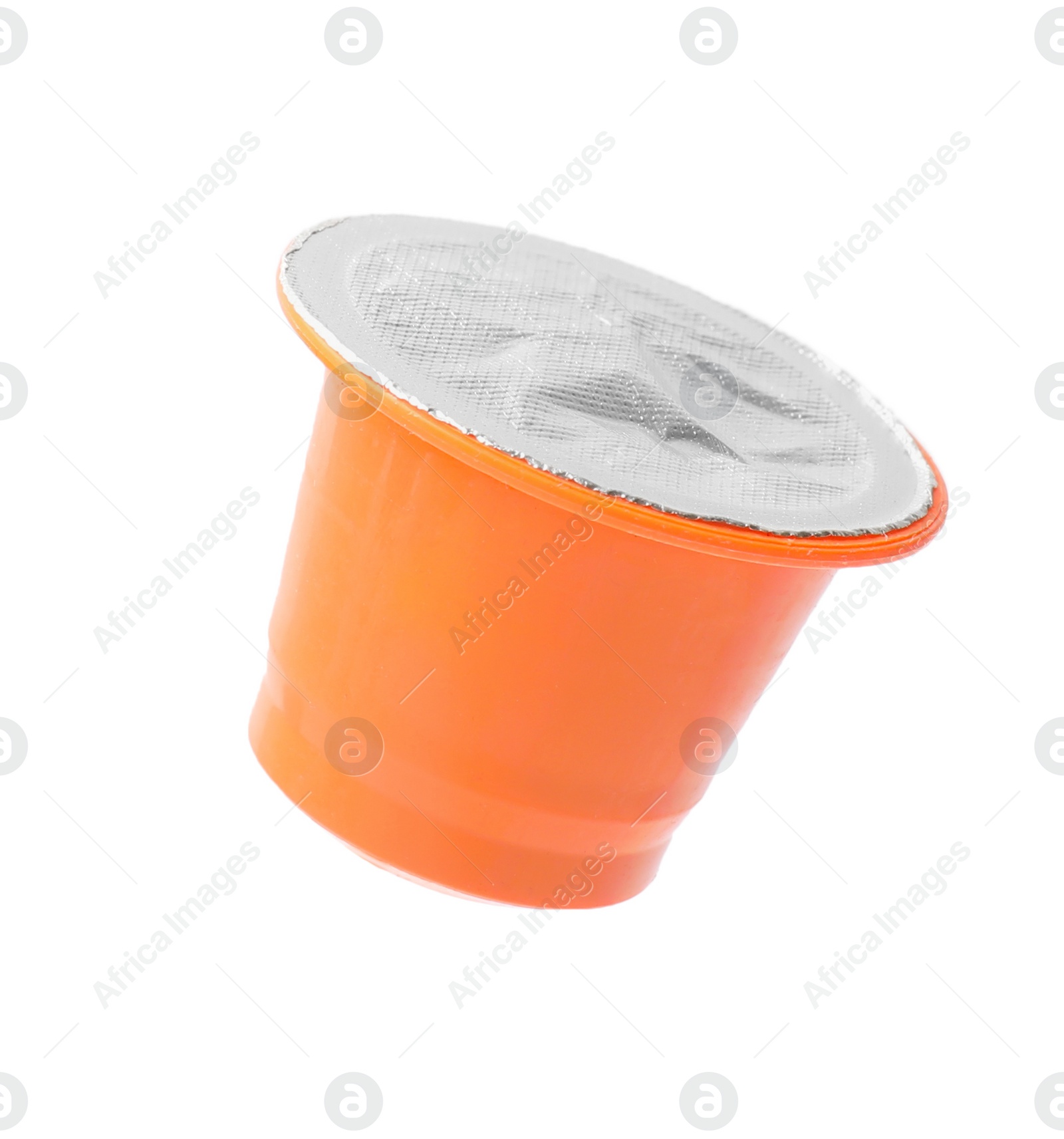 Photo of One plastic coffee capsule isolated on white