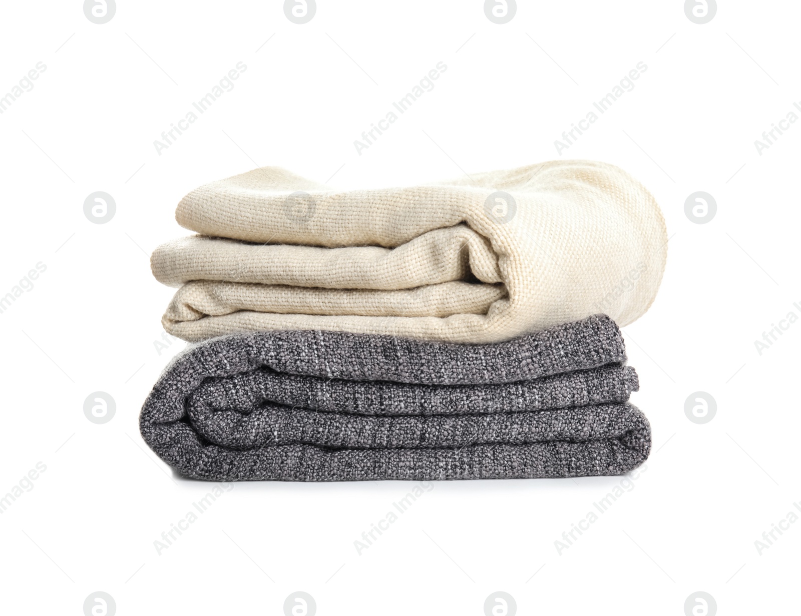 Photo of Different stylish soft plaids on white background