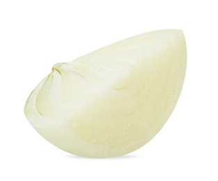 Piece of fresh ripe onion on white background