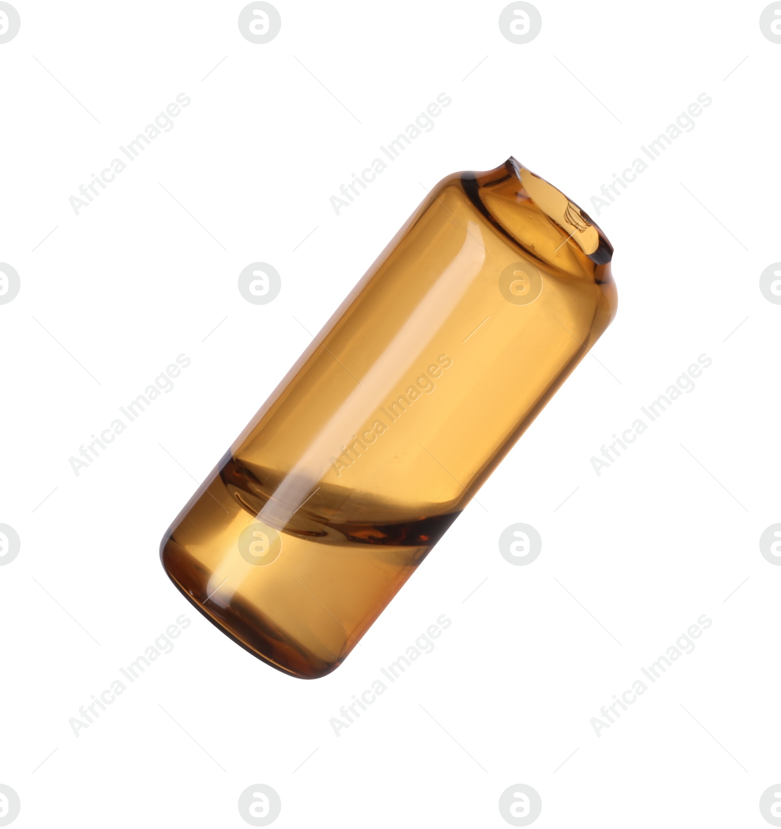 Photo of Open glass ampoule with liquid isolated on white