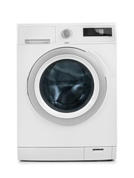 Modern washing machine on white background. Laundry day