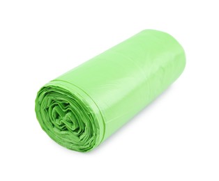 Roll of light green garbage bags isolated on white