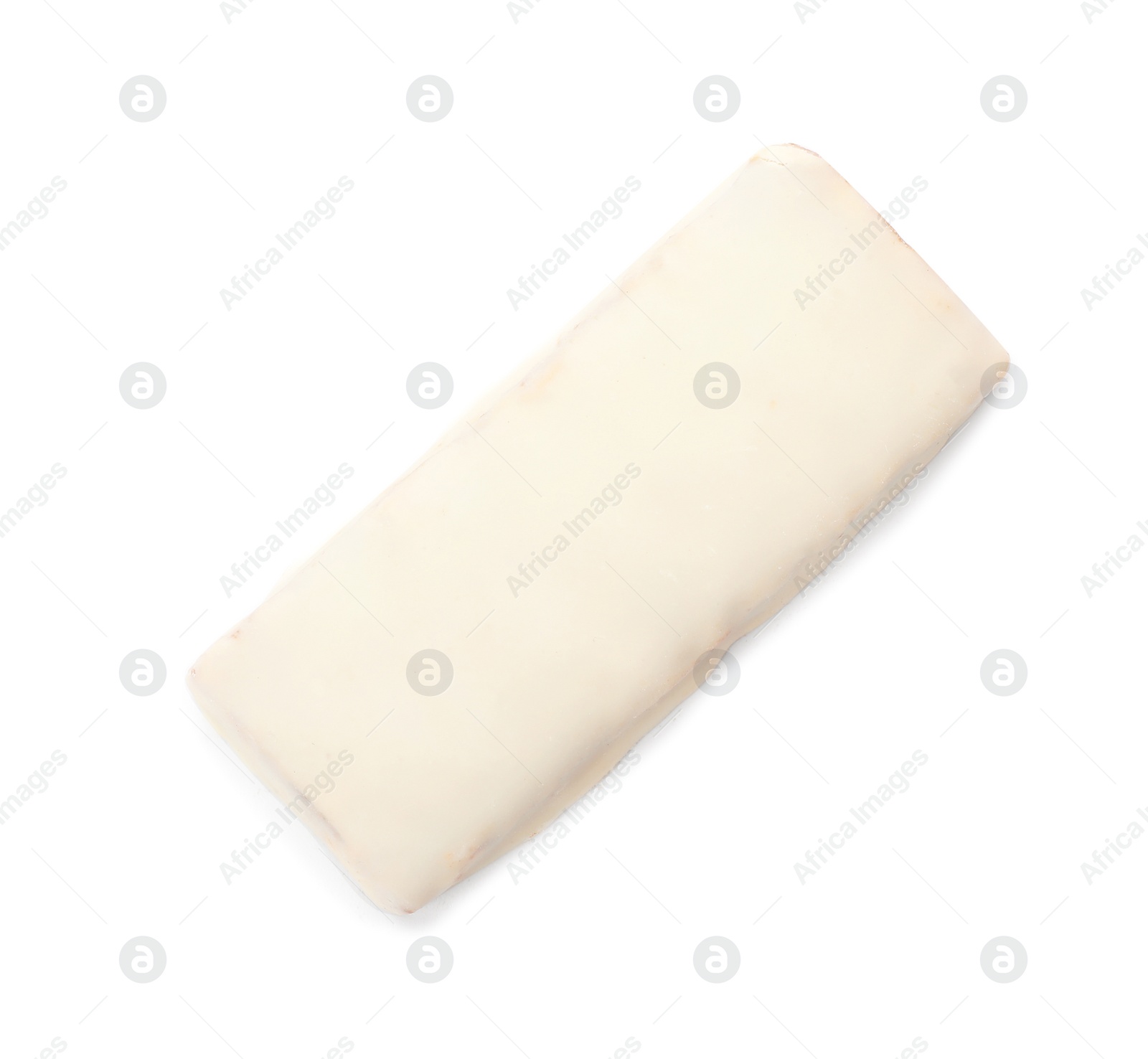 Photo of Tasty glazed protein bar on white background, top view