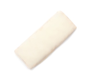 Photo of Tasty glazed protein bar on white background, top view