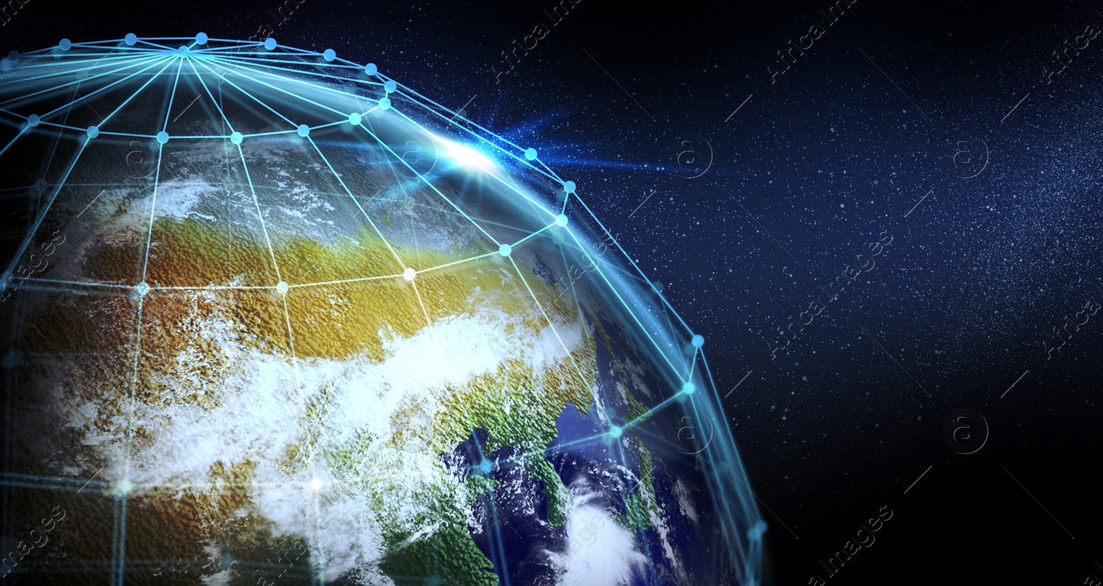 Image of Global network connection. Earth in open space and digital web, illustration