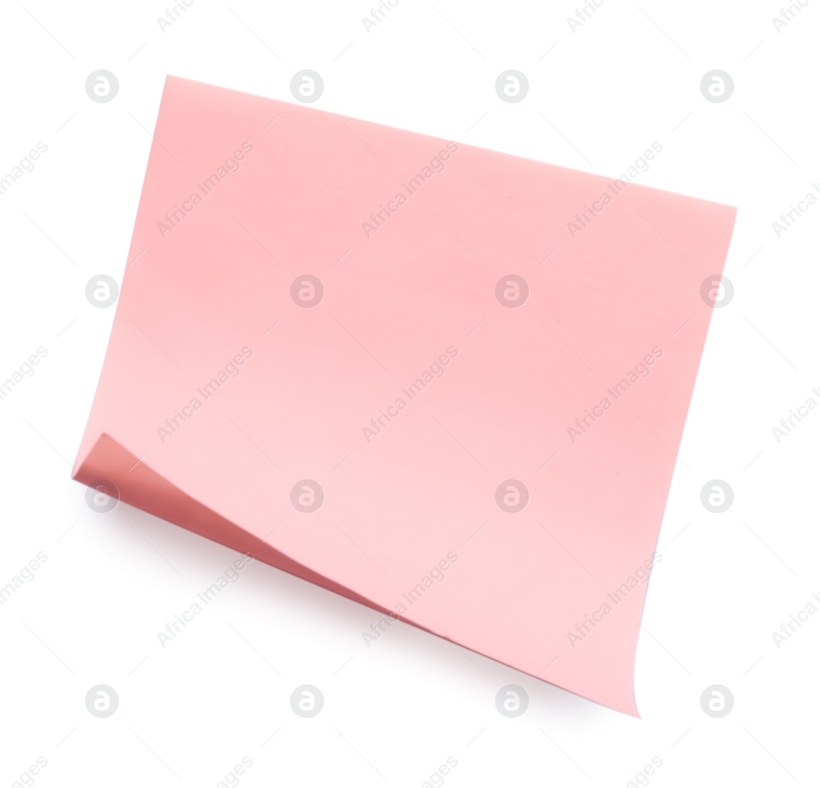 Photo of Blank pink sticky note on white background, top view