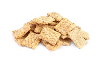 Photo of Delicious crispy breakfast cereal on white background