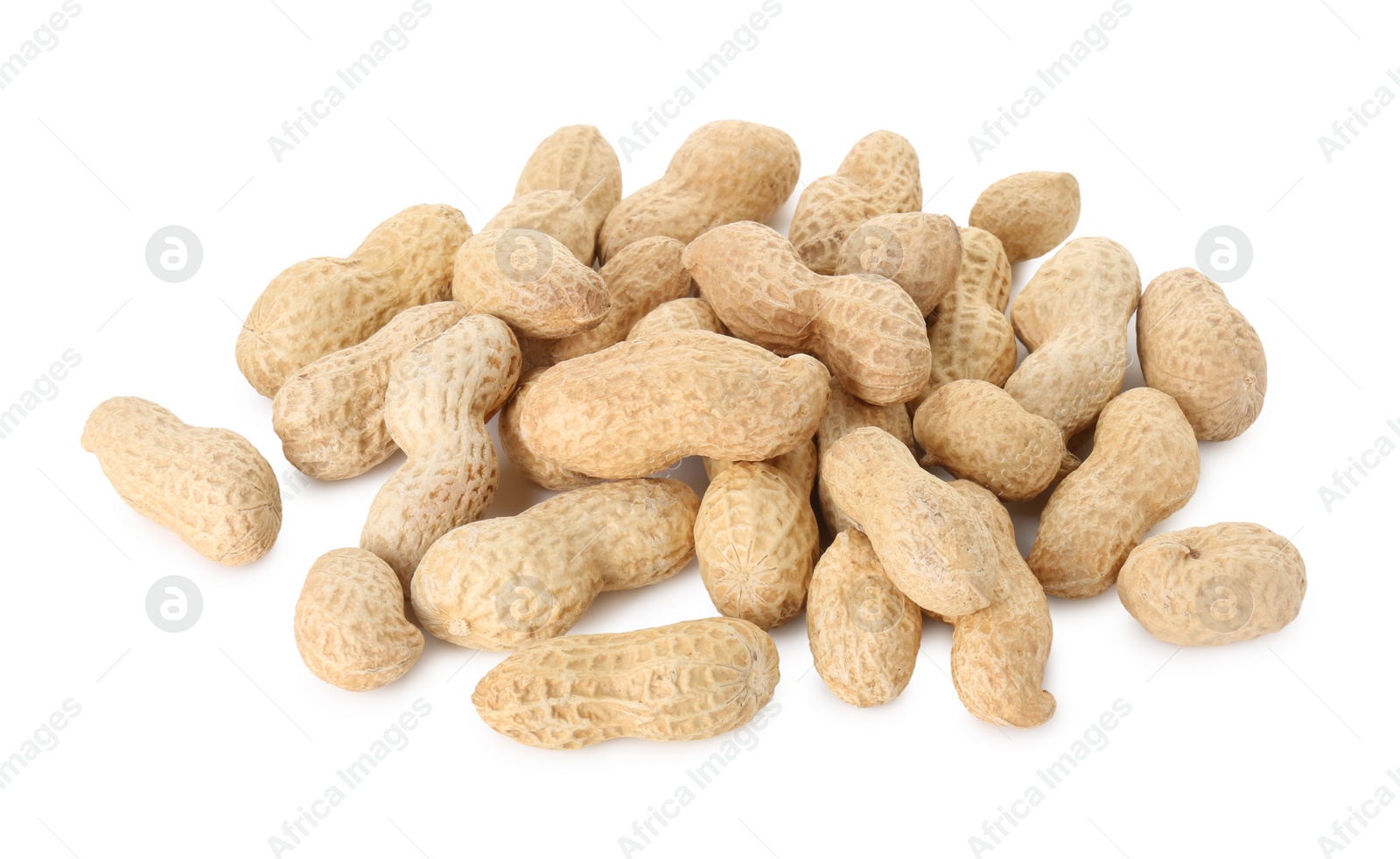 Photo of Pile of fresh unpeeled peanuts isolated on white