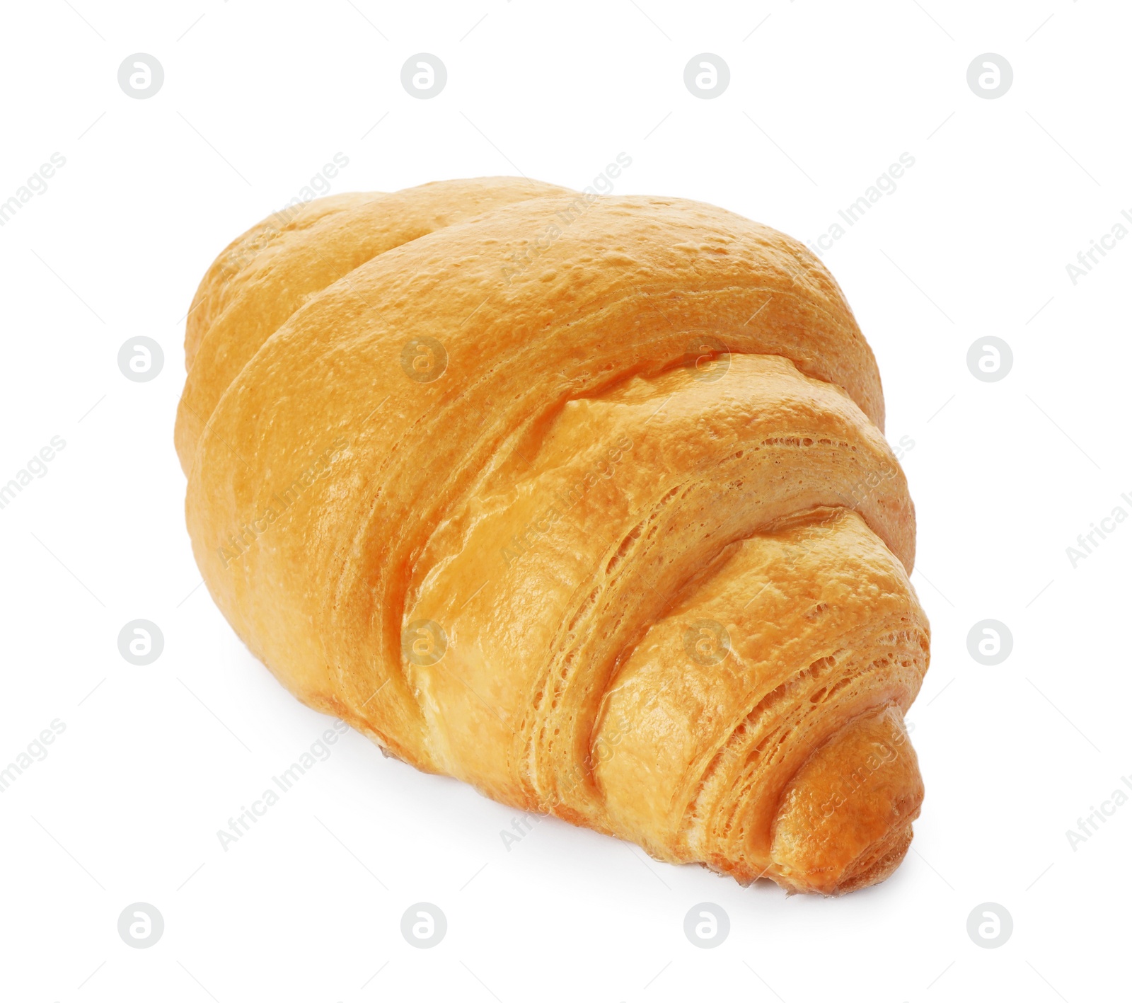 Photo of One delicious fresh croissant isolated on white