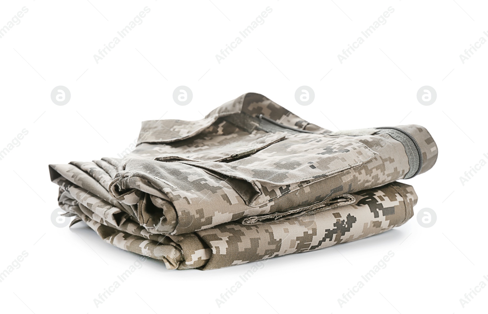 Photo of Military clothes on white background