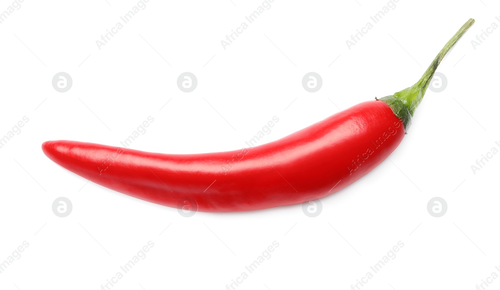 Photo of Ripe red hot chili pepper on white background, top view