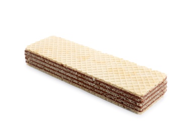 Delicious crispy wafer on white background. Sweet food