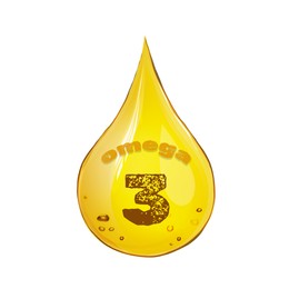 Golden Omega 3 oil drop isolated on white