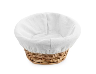 One empty wicker bread basket isolated on white