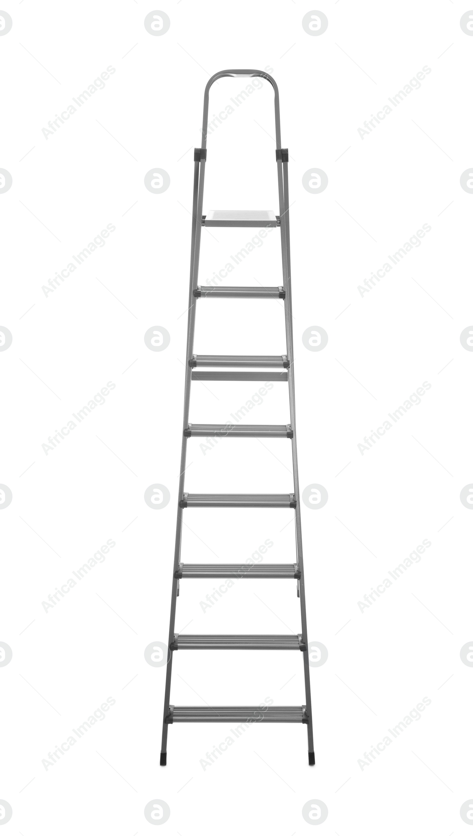 Photo of Modern metal stepladder isolated on white. Construction tool