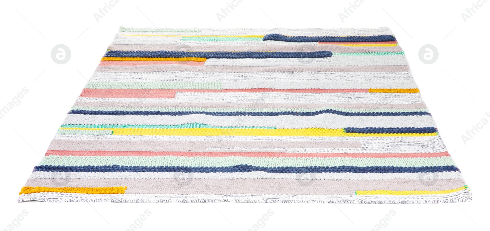 Photo of Colorful striped carpet on white background