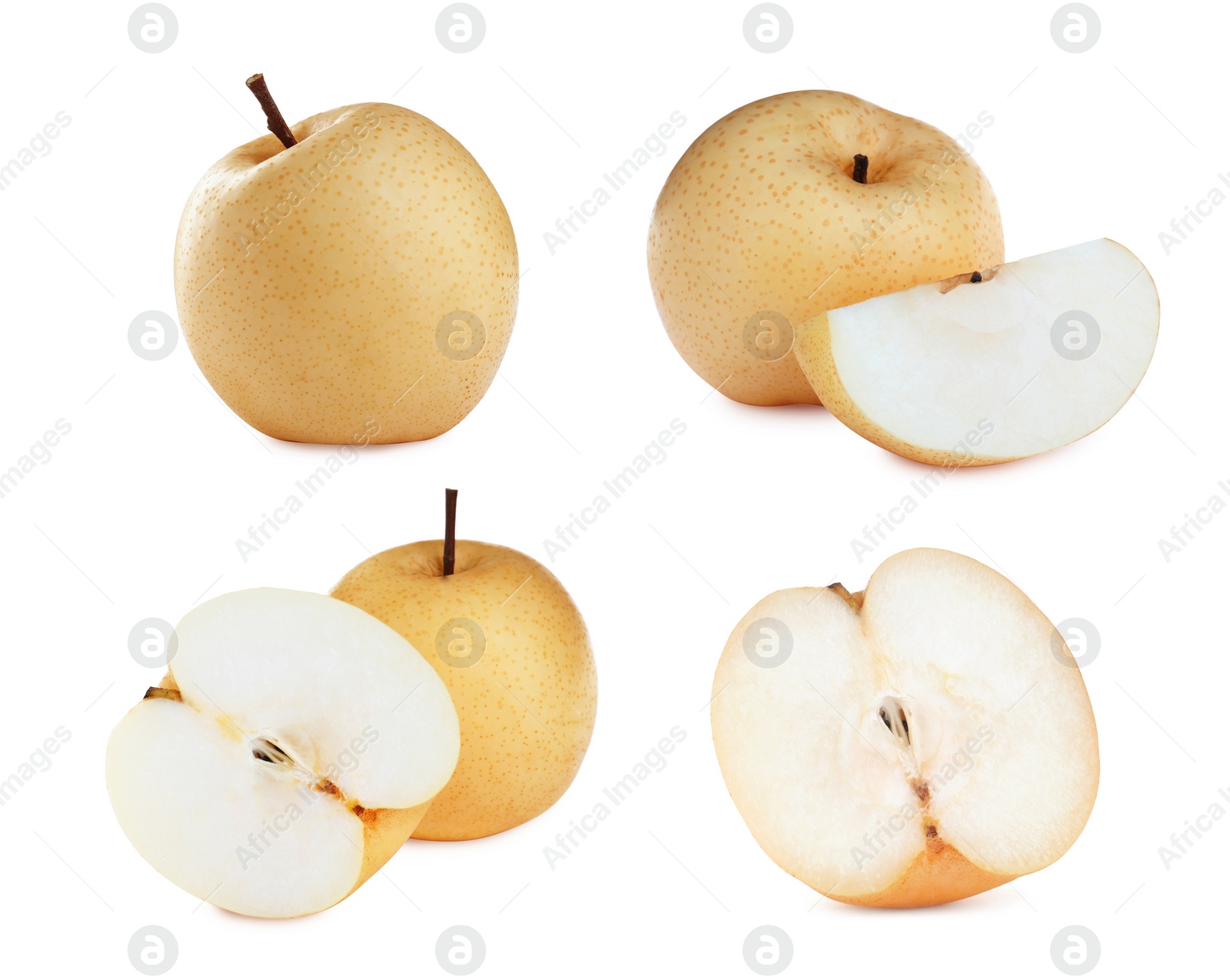 Image of Set with fresh ripe apple pears on white background 