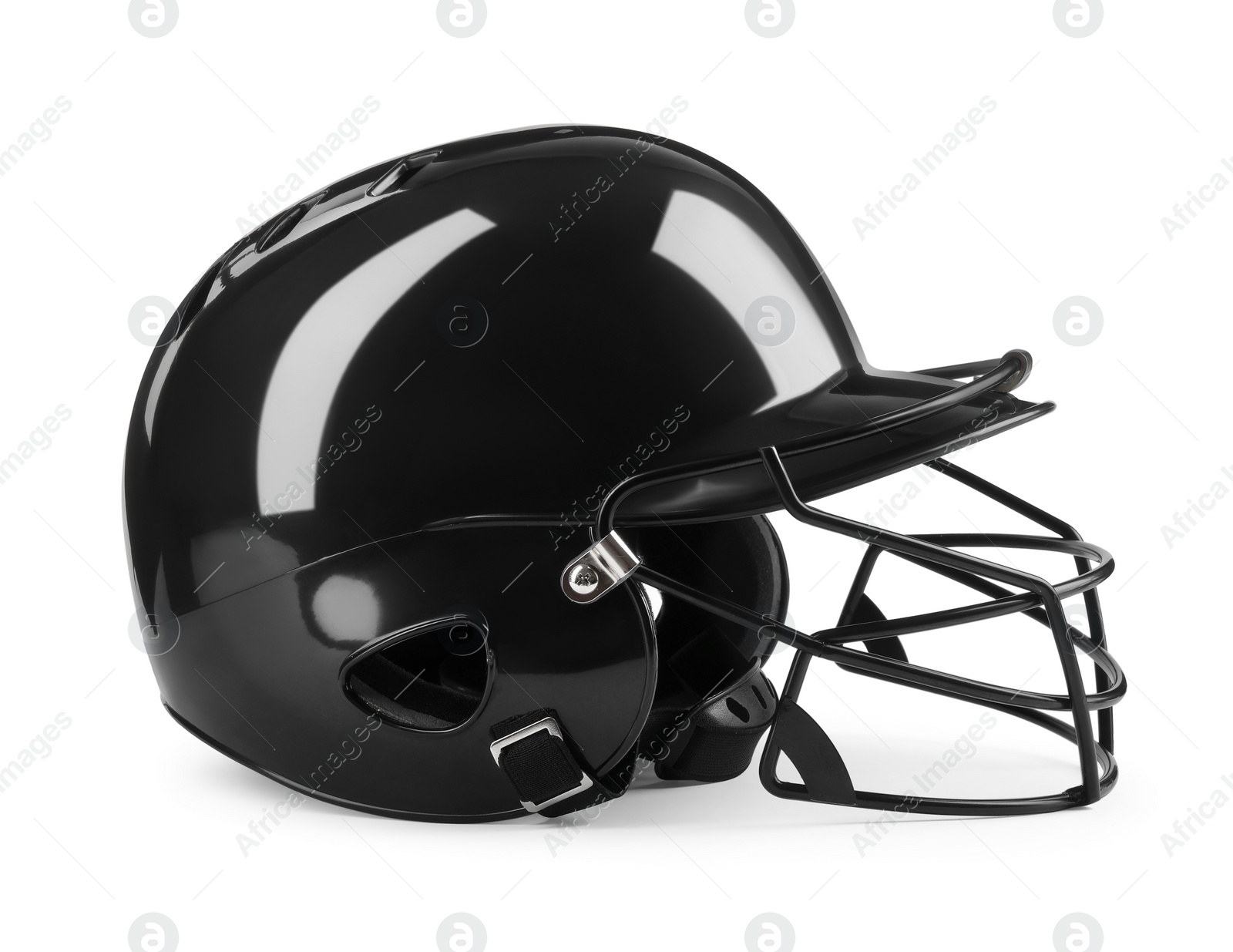 Photo of Black baseball batting helmet isolated on white