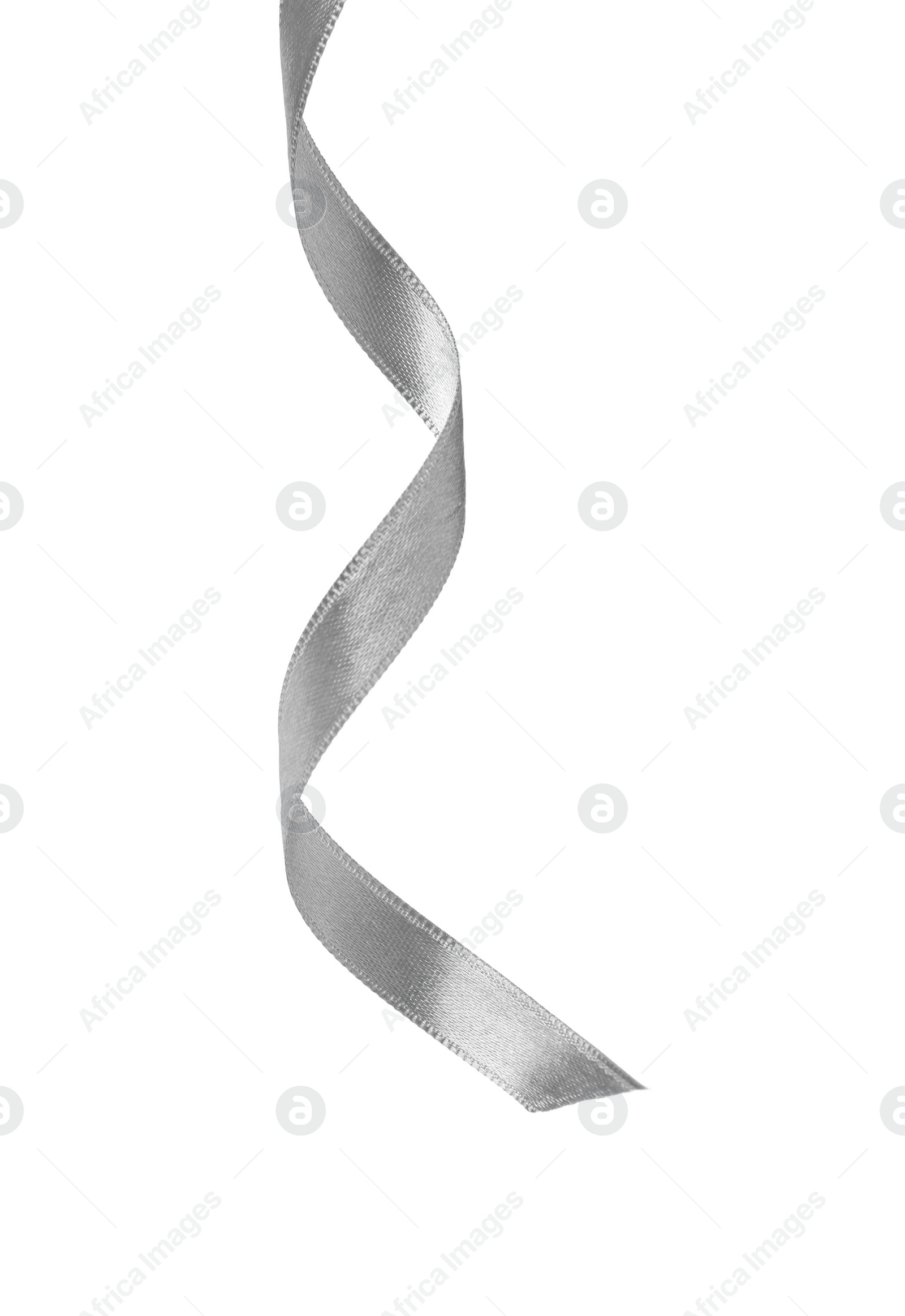 Photo of Beautiful silver ribbon isolated on white. Festive decor