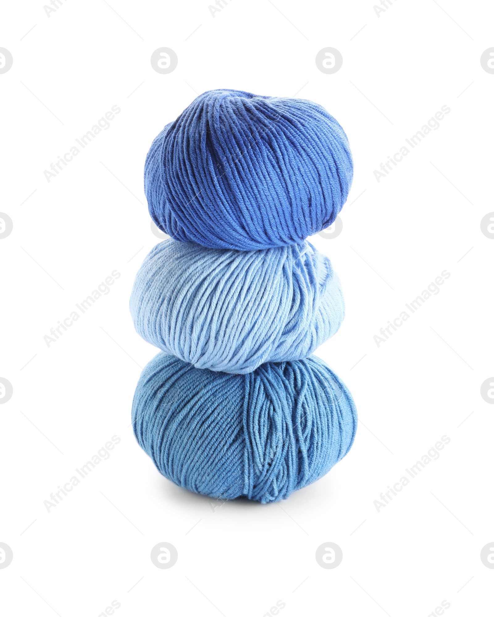 Photo of Different soft colorful woolen yarns on white background