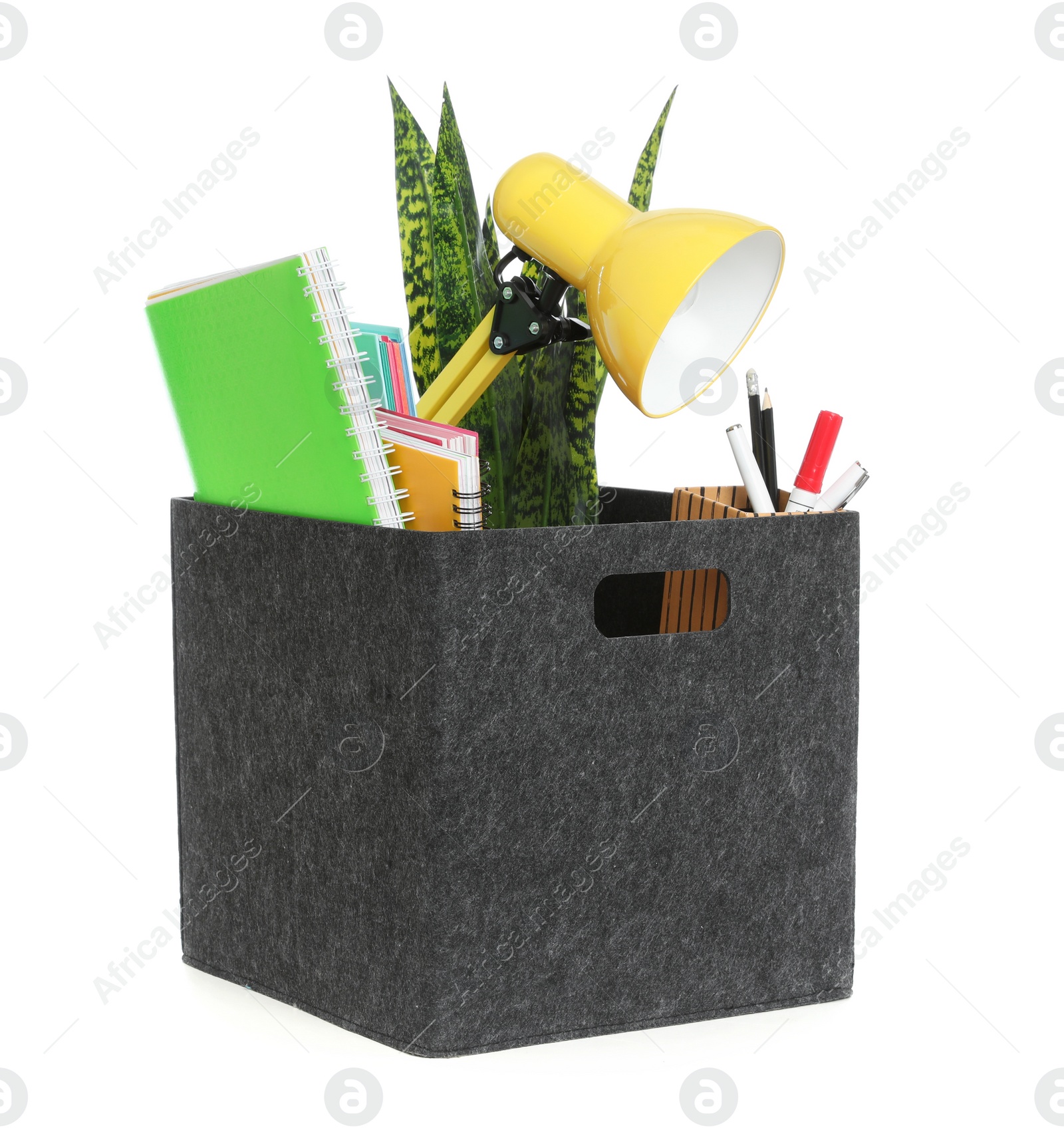 Photo of Moving box with stuff isolated on white. Work promotion concept