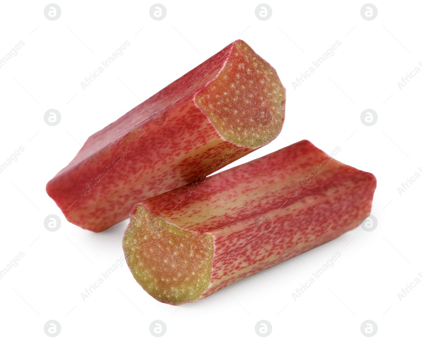 Photo of Pieces of ripe rhubarb isolated on white