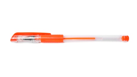 Photo of Color gel pen on white background. School stationery