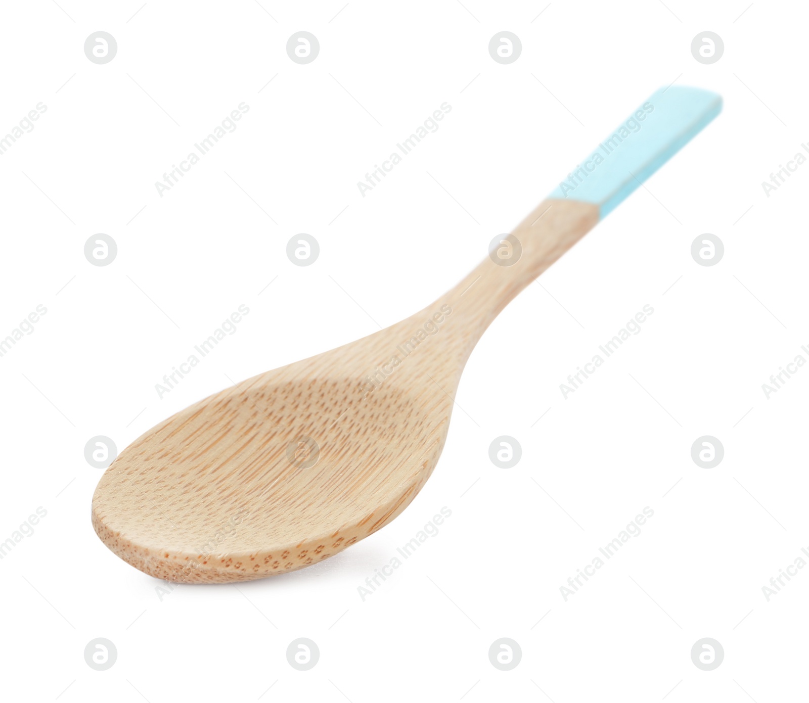 Photo of New clean wooden spoon isolated on white