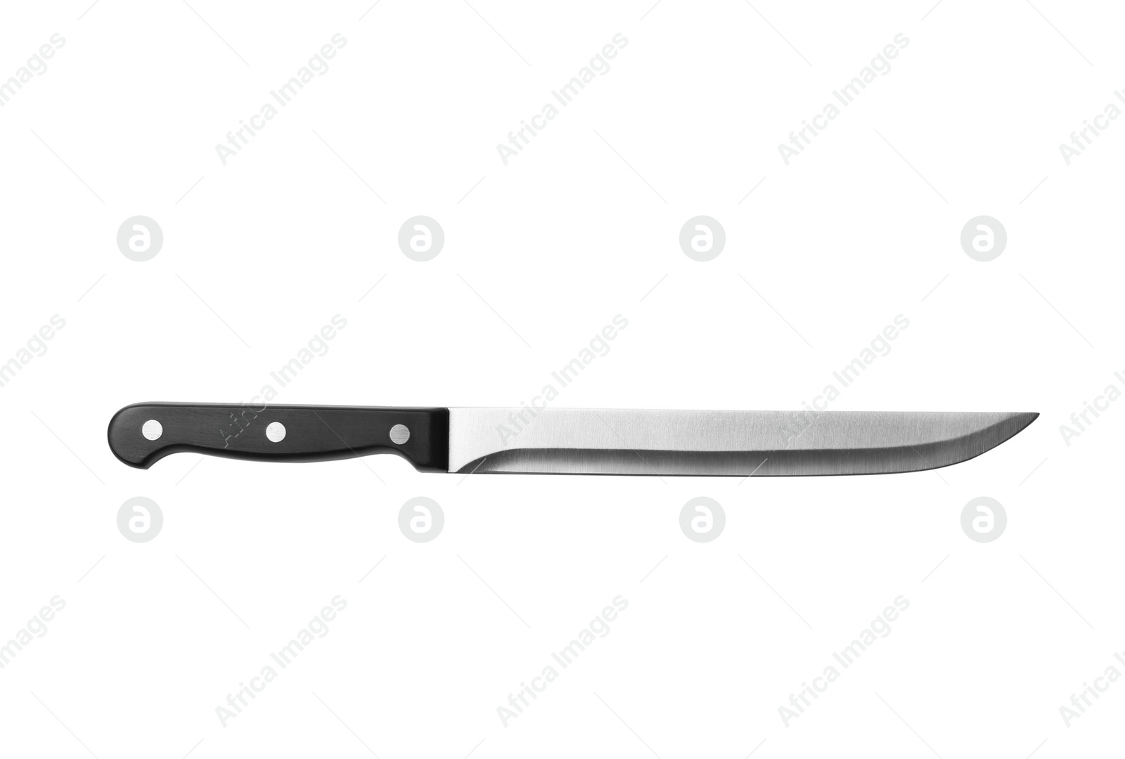 Photo of Knife with plastic handle on white background