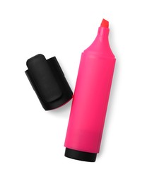 Photo of Bright pink marker isolated on white, top view