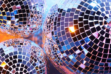 Closeup view of bright shiny disco balls