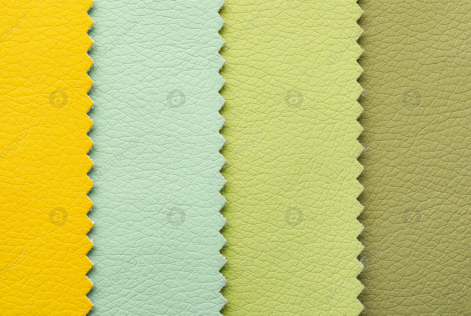 Photo of Leather samples of different colors for design as background, closeup