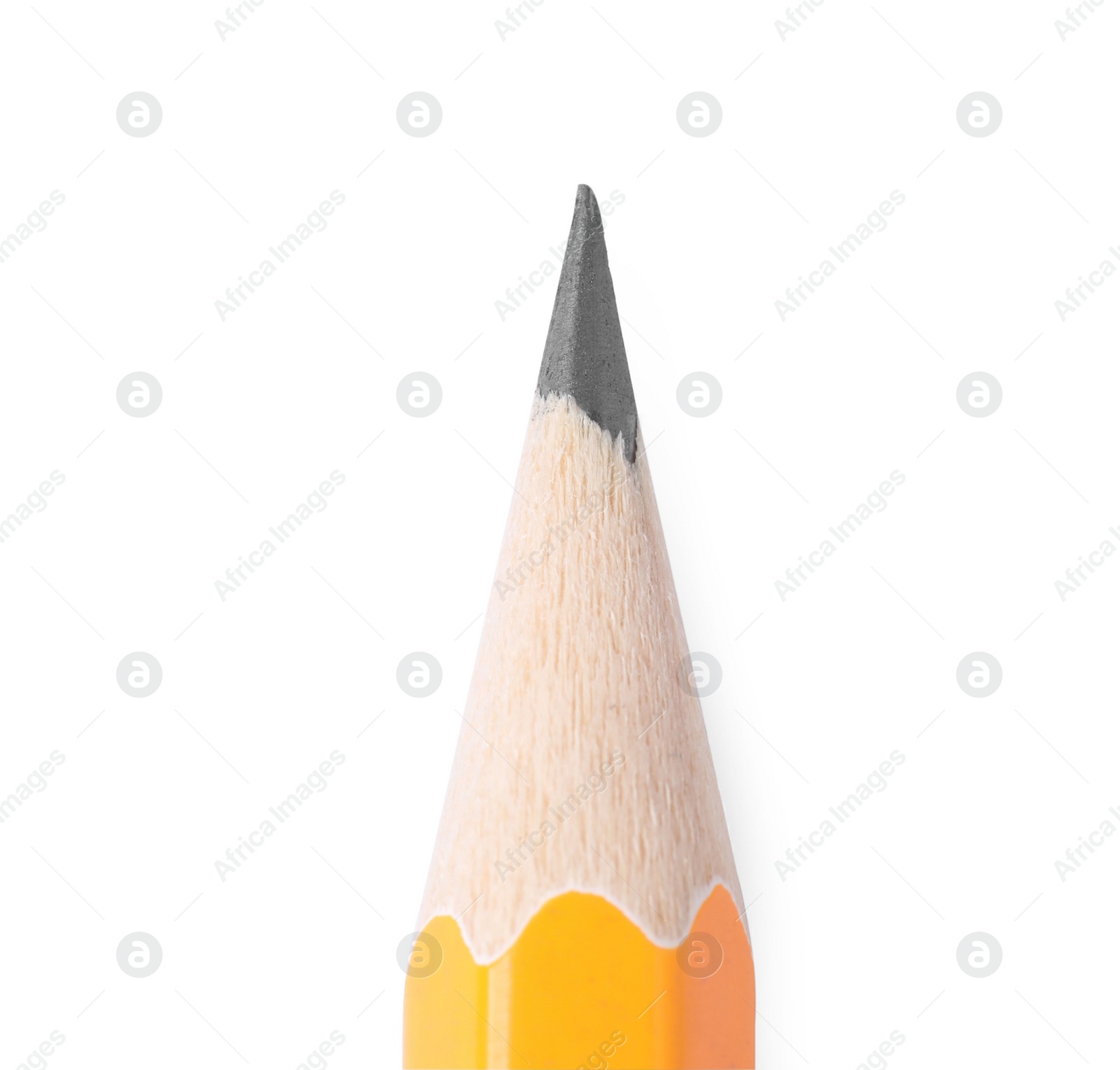 Photo of Sharp graphite pencil isolated on white, top view. Macro photo