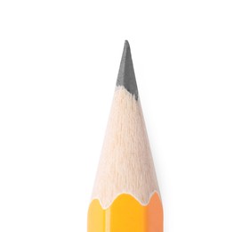 Photo of Sharp graphite pencil isolated on white, top view. Macro photo