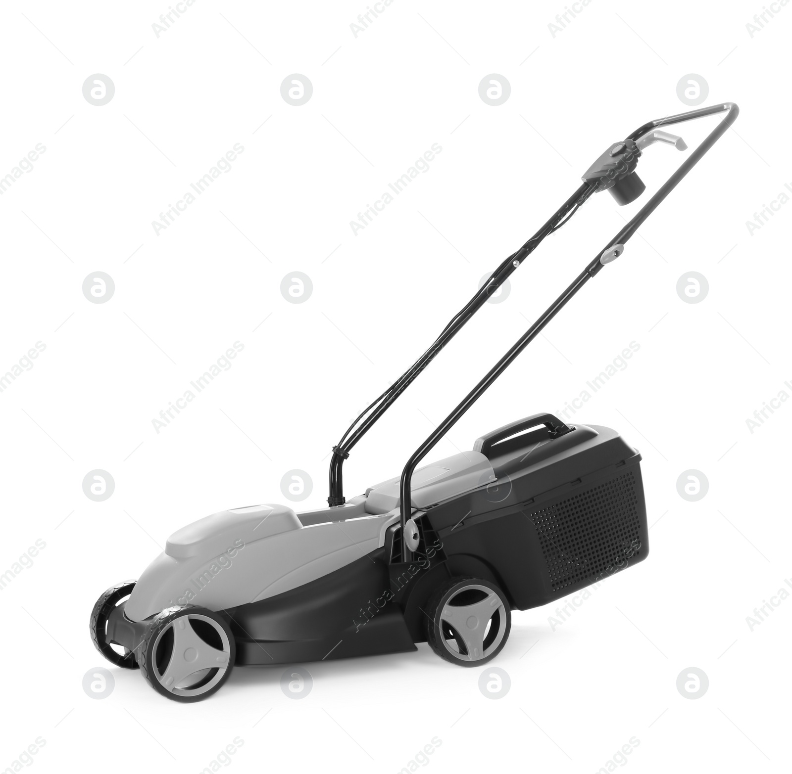 Photo of Modern lawn mower isolated on white. Garden tool