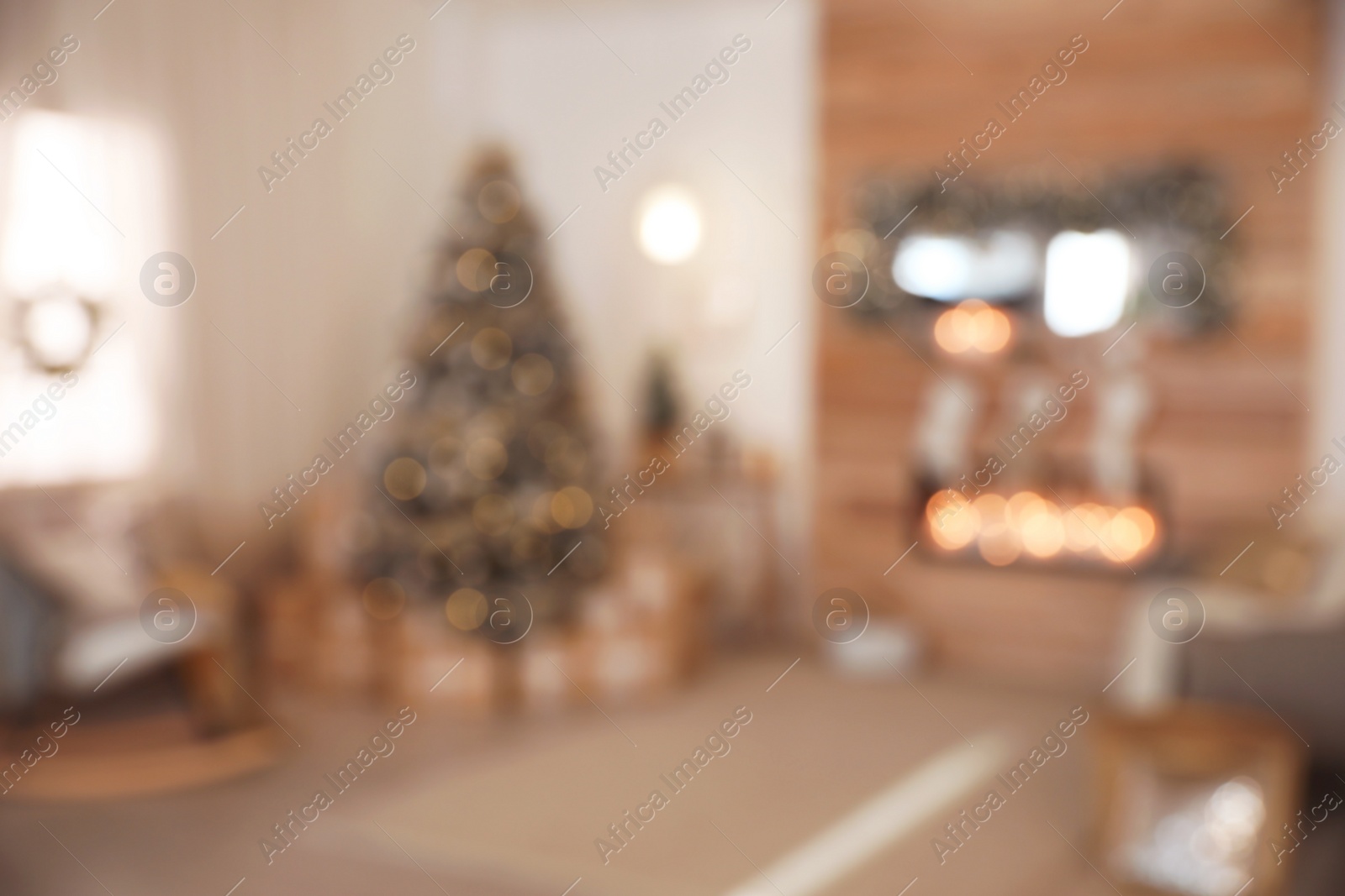 Photo of Blurred view of stylish Christmas living room interior