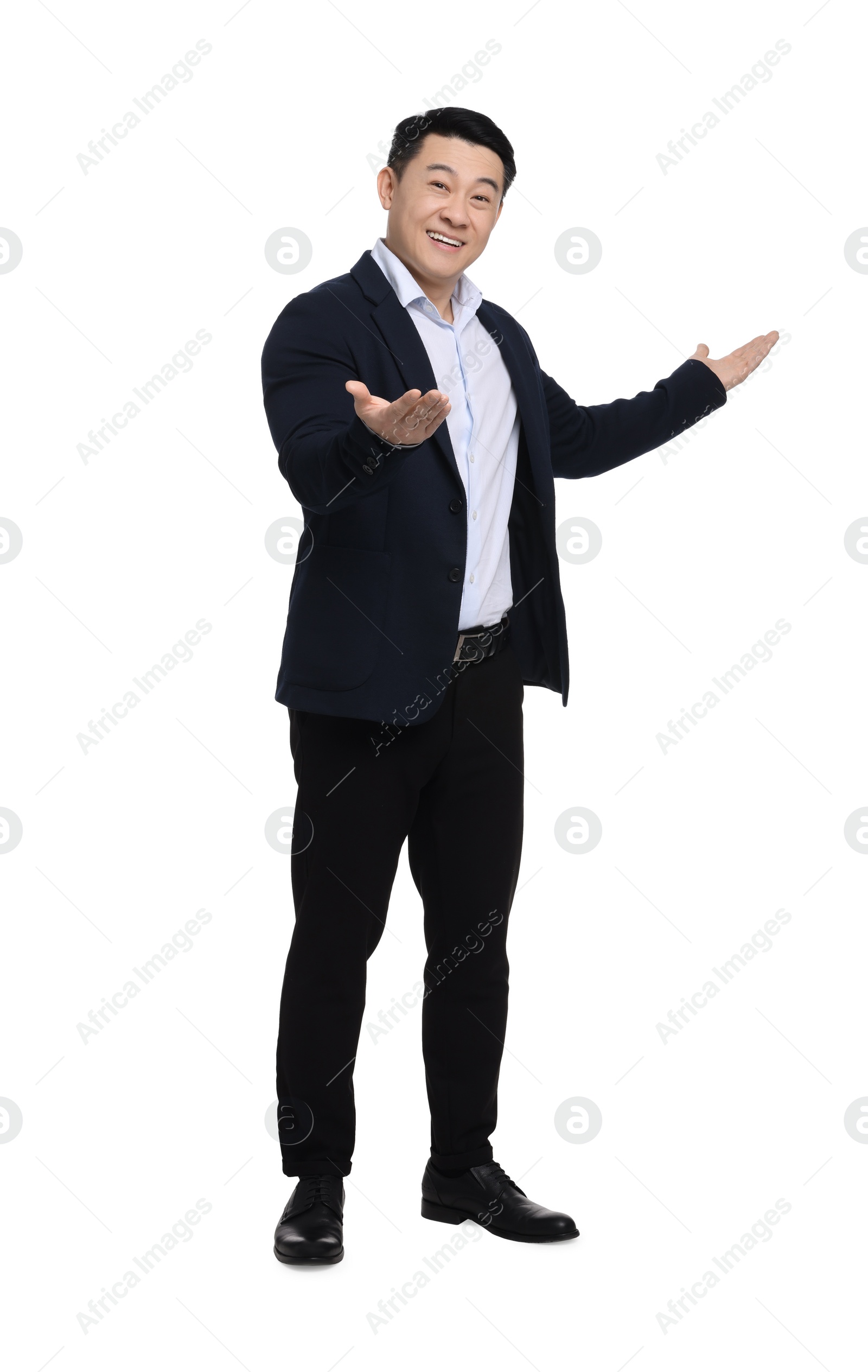 Photo of Businessman in suit posing on white background