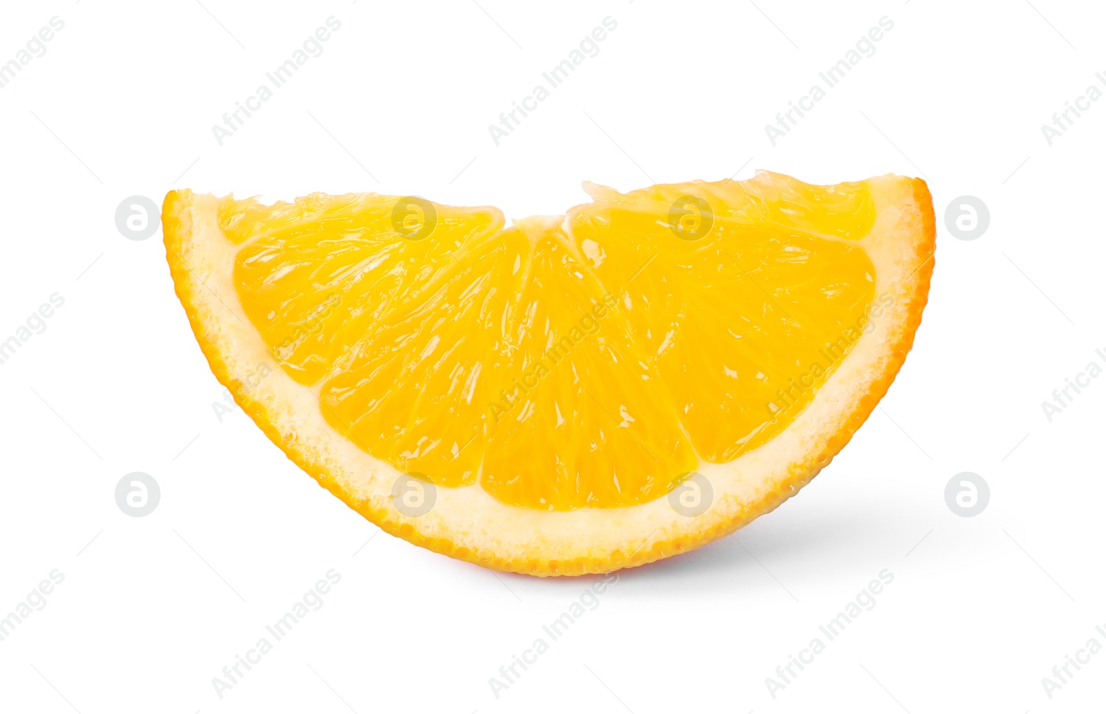 Photo of Citrus fruit. Slice of fresh ripe orange isolated on white