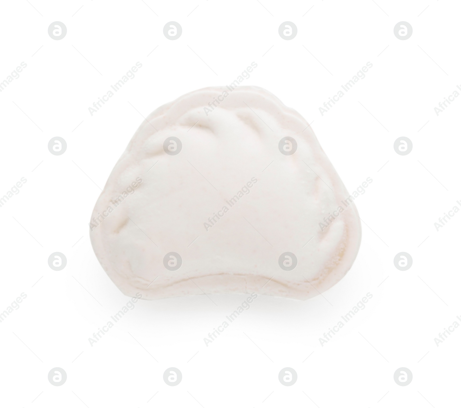 Photo of Raw dumpling (varenyk) on white background, top view